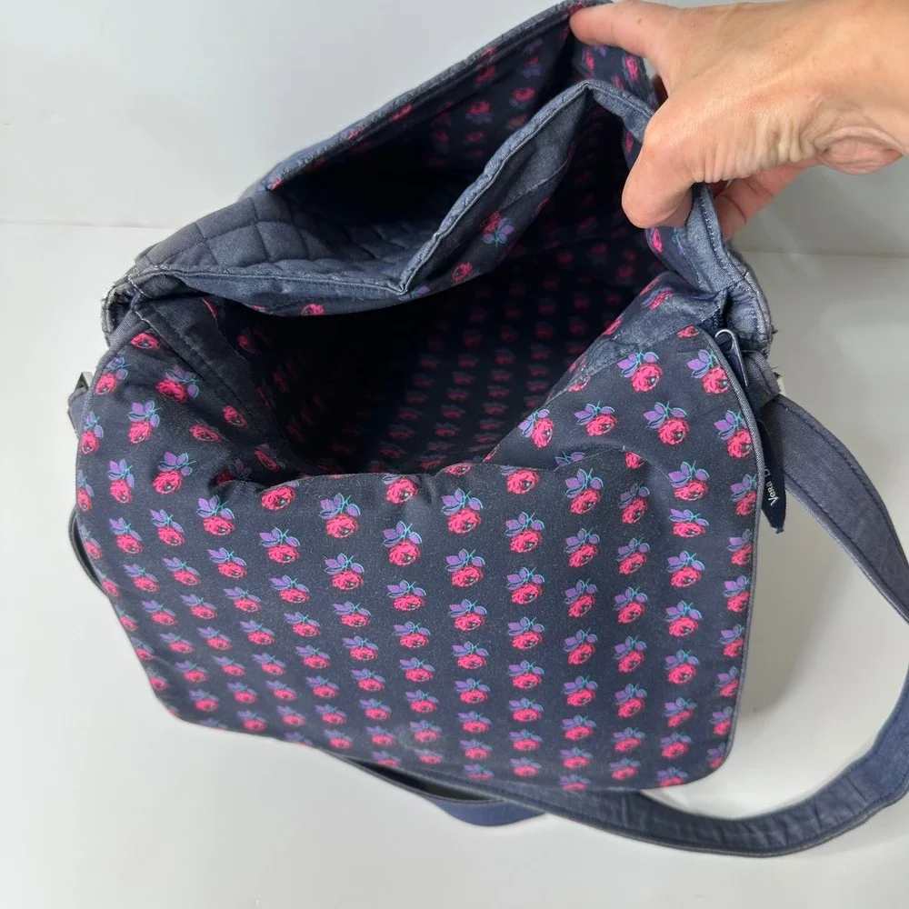 Vera Bradley Essential Mailbag Crossbody Moonlight Navy Denim Quilted Floral '19